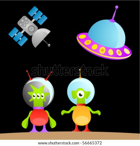 cartoon alien and space