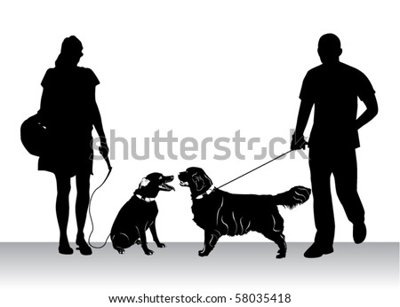 stock vector people walking dogs