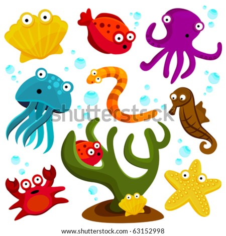  Animal on Cartoon Sea Creatures Stock Vector 63152998   Shutterstock