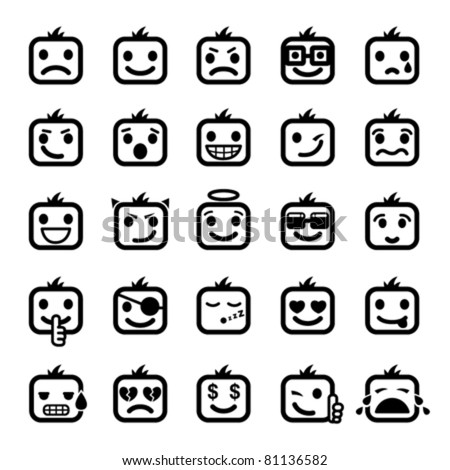 Set of 25 smiley faces men characters Set of 25 smiley faces men characters