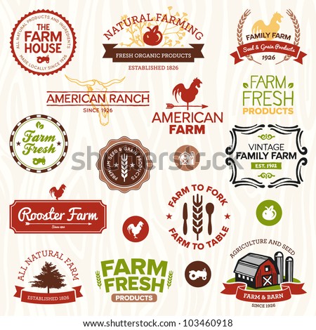 Set of vintage and modern farm labels and designs Set of vintage and modern farm labels and designs