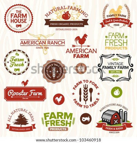 Logo Design Vintage on Set Of Vintage And Modern Farm Logo Labels And Designs Stock Vector
