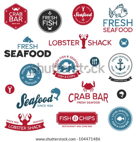 Logo Design Vintage on Set Of Vintage And Modern Seafood Logo Restaurant Labels Stock Vector