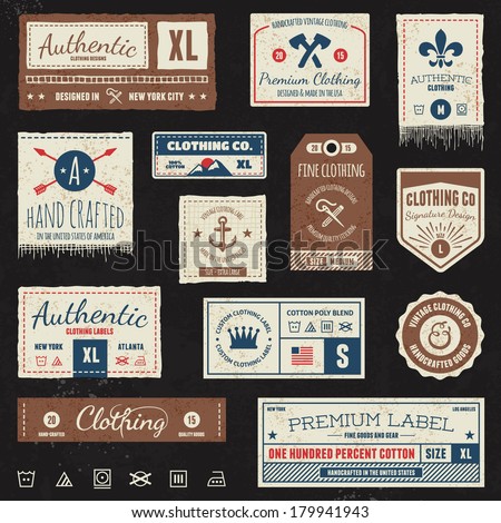 Set of vintage clothing tags and retro labels Set of vintage clothing tags and retro labels