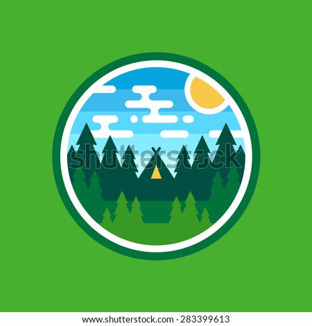Round woods badge camping illustration emblem logo design