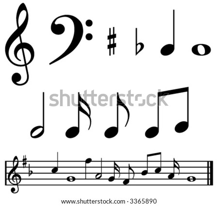 stock vector Music notes and symbols with sample music bar