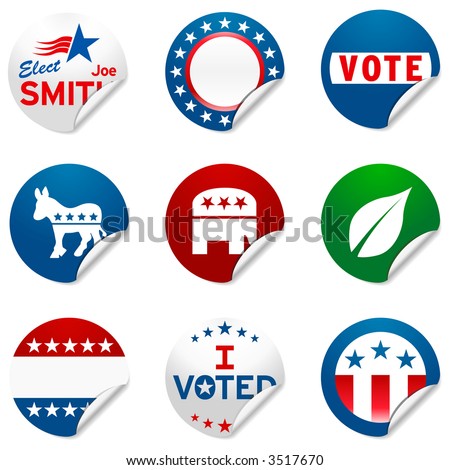 Set of 9 political campaign and election related sticker graphics