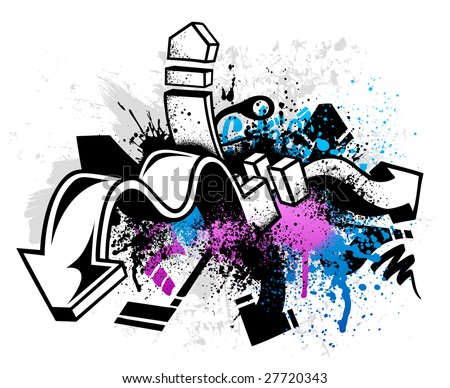 stock vector Black graffiti sketch with blue and pink grunge paint 