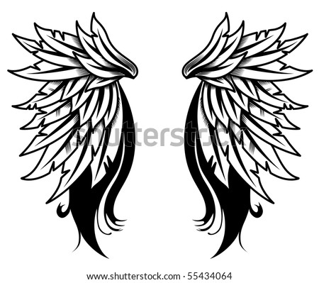 stock vector Feathered wings design with black flowing accents