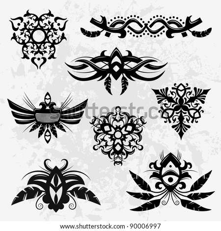 stock vector Set of 8 tribal polynesian designs and elements