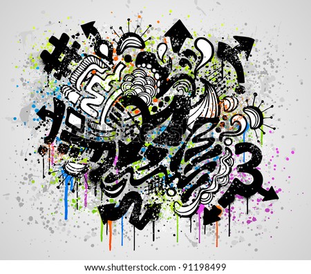 Grunge background design with graffiti and paint elements