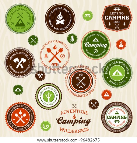 Set of retro camping and outdoor adventure logo badges and labels