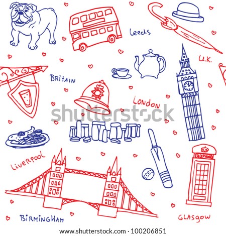 Britain symbols and icons seamless pattern stock vector : British symbols and icons seamless pattern