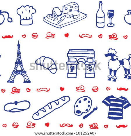 French icon symbol seamless pattern stock vector : French icon symbol seamless pattern