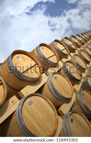 Barrels of wine on the docks of Bordeaux
