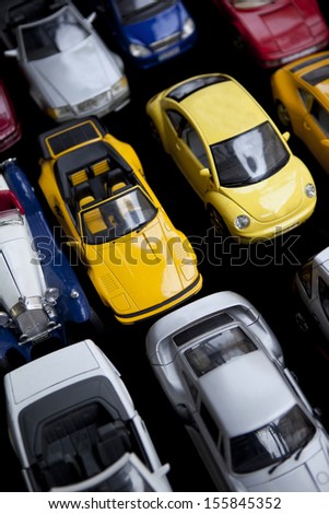 Old toy cars in a garage