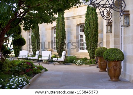 Garden and terrace of a mansion in France
