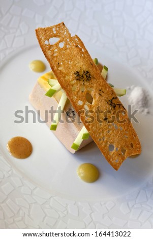 Foie gras, apple, sauce and slice of grilled bread