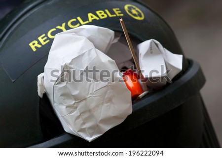 Recyclable waste in a bin