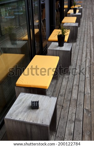 Wooden deck on the terrace of a restaurant
