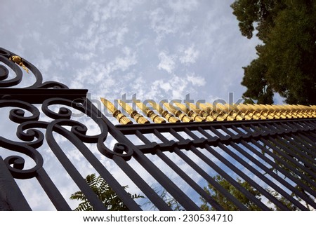 Wrought iron gate in a park, Bordeaux, France