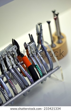 Pliers eyewear tools in an optical shop