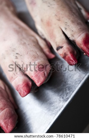 Pig\'s feet in a butcher shop
