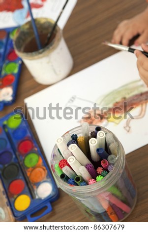 Painting and crafts at school
