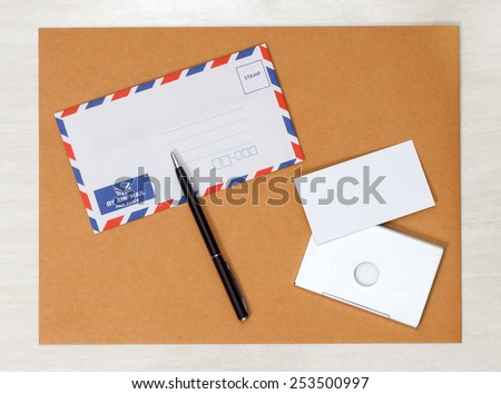 A set of blank envelopes, business card and pen view 1