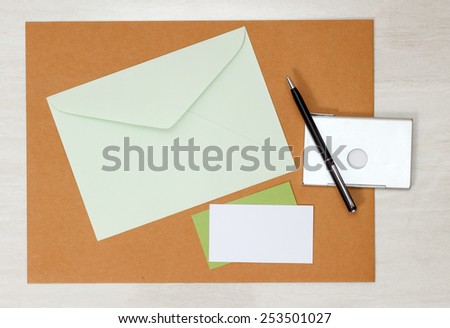 A set of blank envelopes, business card and pen view 2