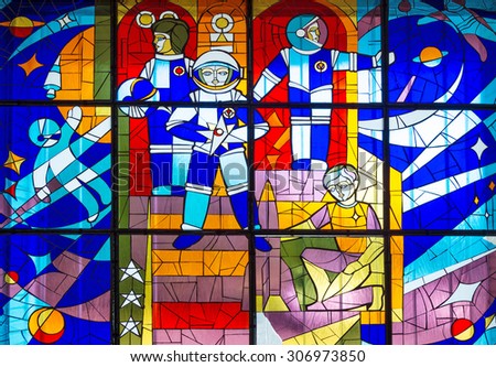 Beautiful stained glass window circle space children's camp 