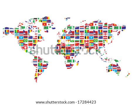 Vector World  on Stock Vector   World Map With Flags