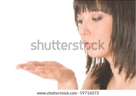 Beautiful girl with empty hand giving something - stock-vector-beautiful-girl-with-empty-hand-giving-something-59716072