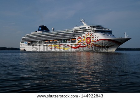 Nyneshamn, Sweden - MAY.20: NCL\'s cruise ship, the Norwegian Sun, heads back to Dover port. The ship underwent a multi-million dollar renovation to enhance the cruising experience, on May. 20, 2010.