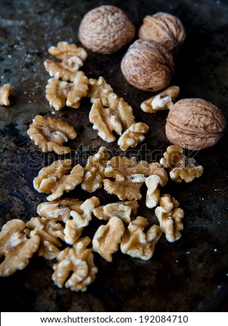 Dried nuts on black background
