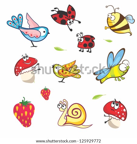 Set of funny spring animals for babies | Vector insects on white background