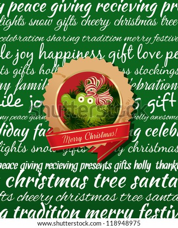 Christmas Greeting Card. Type background & christmas label. Green