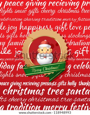 Christmas Greeting Card. Type background & christmas label. Red