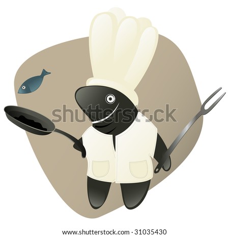 Shark Cook Eating Fish. Dinner Is Ready. Stock Vector ) cook cartoon 