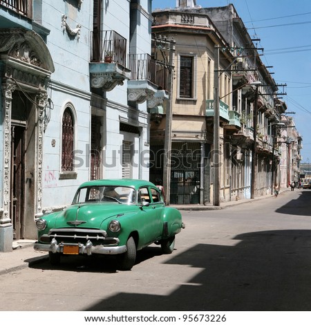 HAVANA - 27 MARCH: Vintage car in Cuba, Havana, March 27, 2007. October 2011, Cuban people finally got the right to trade on buying and selling cars. Ban on trade with cars was introduced in 1959.