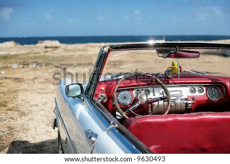 stock photo cuban vintage car parked on the seacost in havana