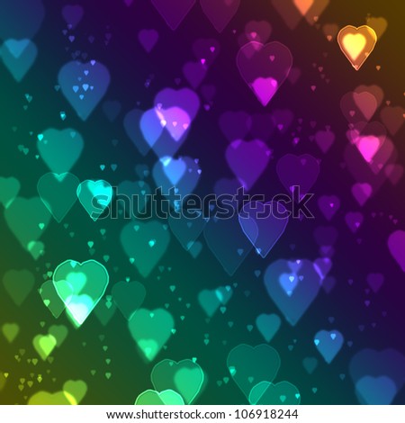 Colorful heart bokeh background made from digital graphic.