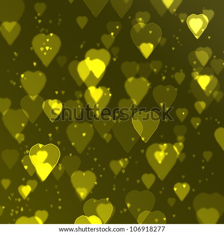 yellow heart bokeh background made from digital graphic.