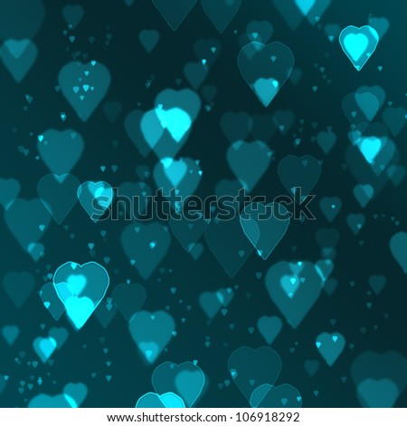 blue heart bokeh background made from digital graphic.