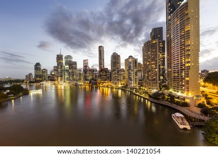 Brisbane city skyline at night time Brisbane city skyline at night time