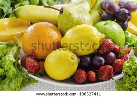 Best picture of Fresh Fruit and Vegetables shot in still life concept. A bowl of fresh and tasty fruit and vegetables