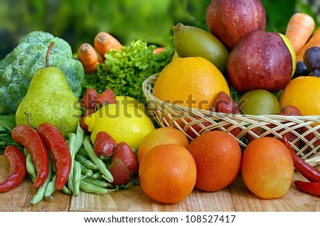 Best picture of  Fresh and delicious Fruit and Vegetables shot in still life concept. Picture taken under a warm morning light