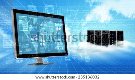 An internet cloud server computer doing data processing and calculating activity