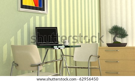 Interior design for small meeting corner in a warm morning sunlight