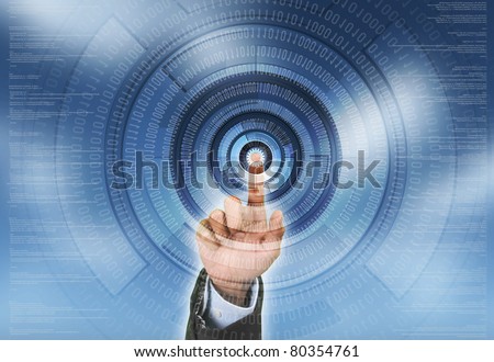 A businessman entering the future of business  information and digital communication technology world